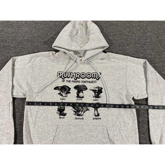 Hanes Mushroom Sweater Mens Medium Gray Pullover Hoodie Long Sleeve Jacket - Picture 3 of 12